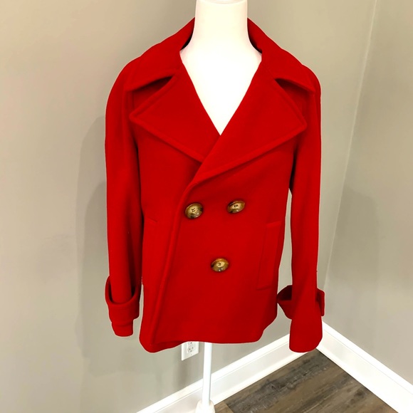 Michael Kors Red Wool Pea Coat - Picture 1 of 4